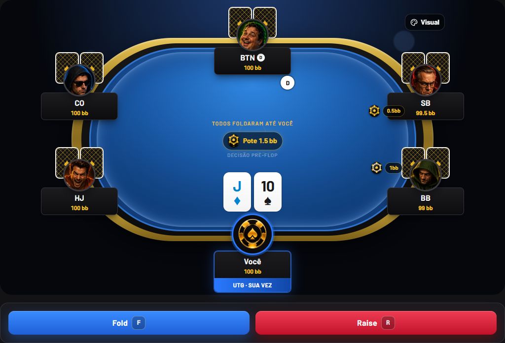 Mesa de treino atual do Poker Semi-Pro, capturada em outubro de 2026
